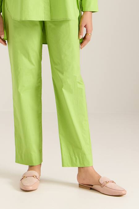 Sonal Pasrija Green Cotton Beads Collared Heart Embellished Shirt With Pant Online at Aza Fashions Sonal Pasrija_Green Cotton Beads Collared Heart Embellished Shirt With Pant _Online_at_Aza_Fashions