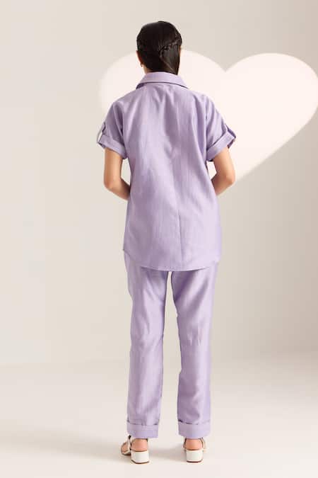 Shop Sonal Pasrija Purple Chanderi Beads Collared Floral Embellished Shirt With Pant at Aza Fashions Shop_Sonal Pasrija_Purple Chanderi Beads Collared Floral Embellished Shirt With Pant _at_Aza_Fashions