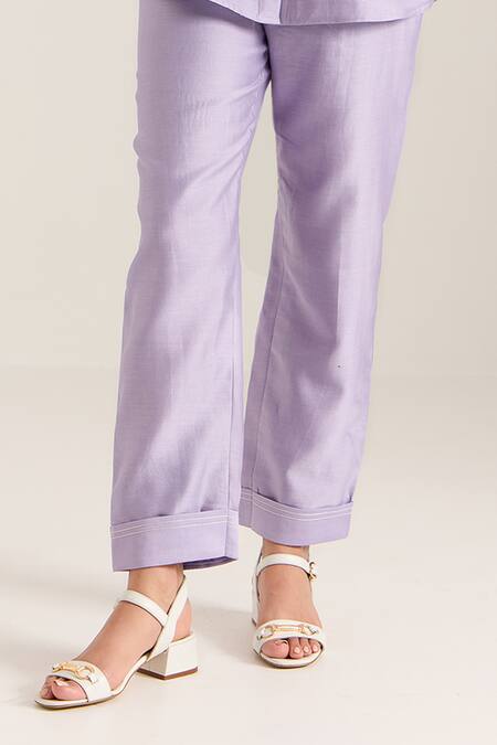 Sonal Pasrija Purple Chanderi Beads Collared Floral Embellished Shirt With Pant Online at Aza Fashions Sonal Pasrija_Purple Chanderi Beads Collared Floral Embellished Shirt With Pant _Online_at_Aza_Fashions