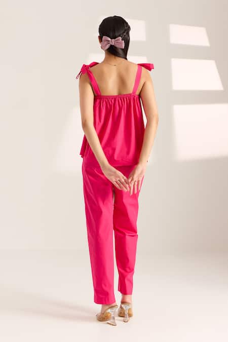 Shop Sonal Pasrija Pink Cotton Beads Square Neck Heart Embellished Top With Pant at Aza Fashions Shop_Sonal Pasrija_Pink Cotton Beads Square Neck Heart Embellished Top With Pant _at_Aza_Fashions