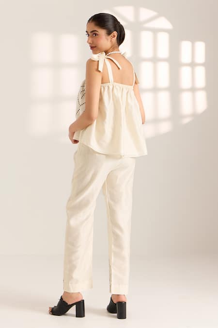 Shop Sonal Pasrija Ivory Chanderi Beads Square Neck Wave Embellished Top With Pant at Aza Fashions Shop_Sonal Pasrija_Ivory Chanderi Beads Square Neck Wave Embellished Top With Pant _at_Aza_Fashions