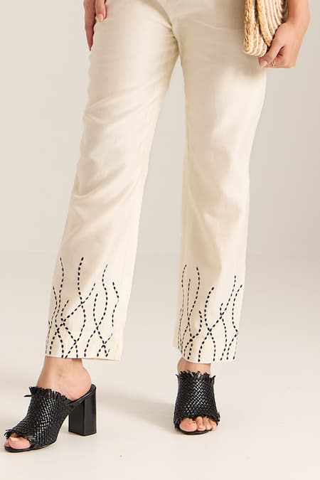 Sonal Pasrija Ivory Chanderi Beads Square Neck Wave Embellished Top With Pant Online at Aza Fashions Sonal Pasrija_Ivory Chanderi Beads Square Neck Wave Embellished Top With Pant _Online_at_Aza_Fashions