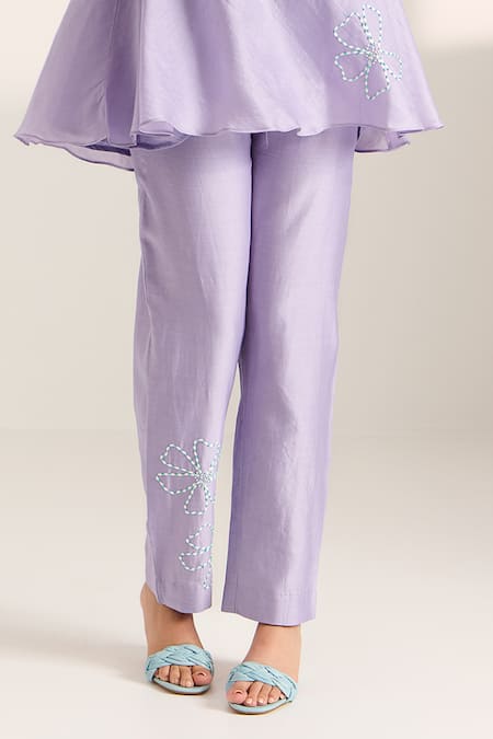 Buy Sonal Pasrija Purple Chanderi Beads, Sequins Collared Floral Embellished Top With Pant Online at Aza Fashions Buy_Sonal Pasrija_Purple Chanderi Beads, Sequins Collared Floral Embellished Top With Pant _Online_at_Aza_Fashions