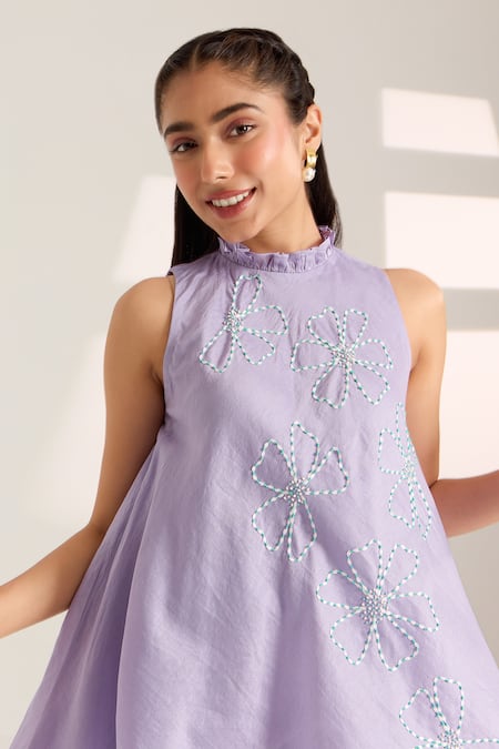 Shop Sonal Pasrija Purple Chanderi Beads, Sequins Collared Floral Embellished Top With Pant Online at Aza Fashions Shop_Sonal Pasrija_Purple Chanderi Beads, Sequins Collared Floral Embellished Top With Pant _Online_at_Aza_Fashions