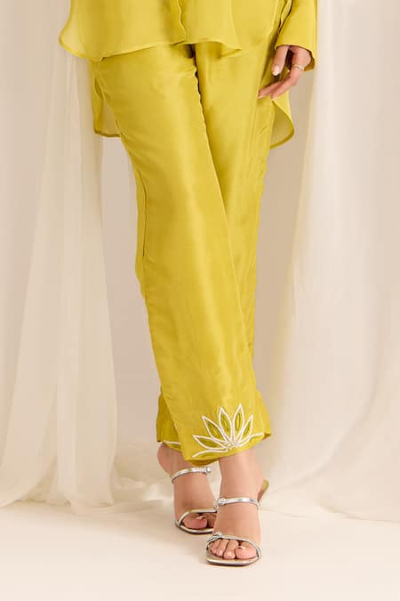 Sonal Pasrija Yellow Silk, Organza Beads Collared, Round Embellished High-low Shirt With Pant Online at Aza Fashions Sonal Pasrija_Yellow Silk, Organza Beads Collared, Round Embellished High-low Shirt With Pant _Online_at_Aza_Fashions