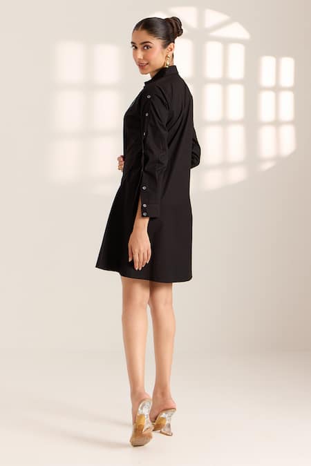 Shop Sonal Pasrija Black Cotton Beads Collared Lily Embellished Shirt Dress at Aza Fashions Shop_Sonal Pasrija_Black Cotton Beads Collared Lily Embellished Shirt Dress _at_Aza_Fashions