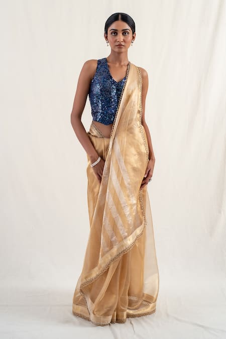 Priyanka Raajiv Mapusa Geometric Pattern Saree With Unstitched Blouse Piece 