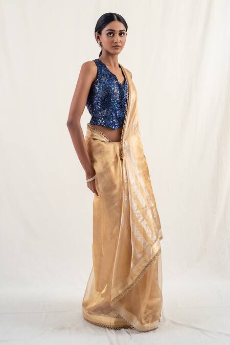 Buy Priyanka Raajiv Gold , Mapusa Geometric Pattern Saree With Unstitched Blouse Piece Online at Aza Fashions Buy_Priyanka Raajiv_Gold , Mapusa Geometric Pattern Saree With Unstitched Blouse Piece _Online_at_Aza_Fashions