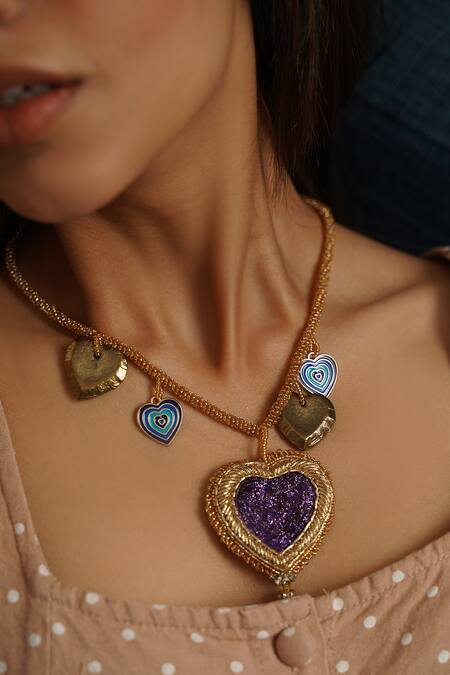 Moirra_Purple Mera Dil Heart Pendant Necklace _Online_at_Aza_Fashions