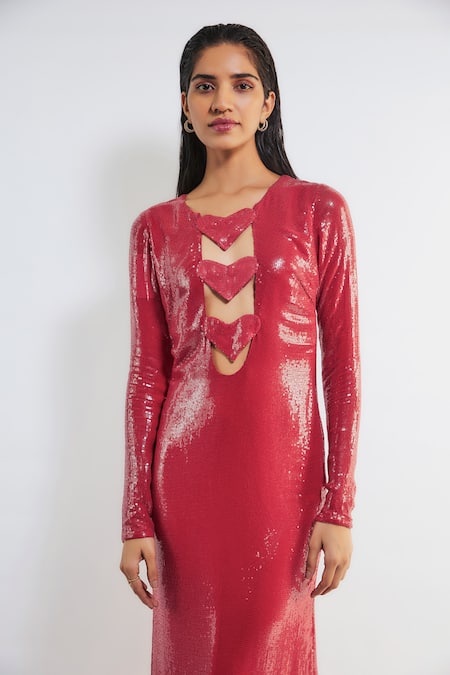 Buy Deme By Gabriella Red Sequins Open Neck Marria Embroidered Dress Online at Aza Fashions Buy_Deme By Gabriella_Red Sequins Open Neck Marria Embroidered Dress _Online_at_Aza_Fashions