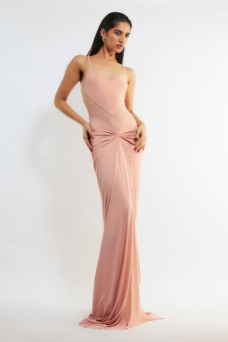 Buy_Deme By Gabriella_Peach Net, Maheshwari Sweetheart Neck Maja Heart Shaped Gown _Online_at_Aza_Fashions