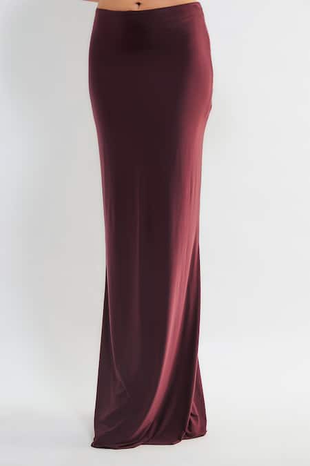 Deme By Gabriella Red Leather, Lycra Square Neck Linnea Plain Corset Top And Skirt Set at Aza Fashions Deme By Gabriella_Red Leather, Lycra Square Neck Linnea Plain Corset Top And Skirt Set _at_Aza_Fashions