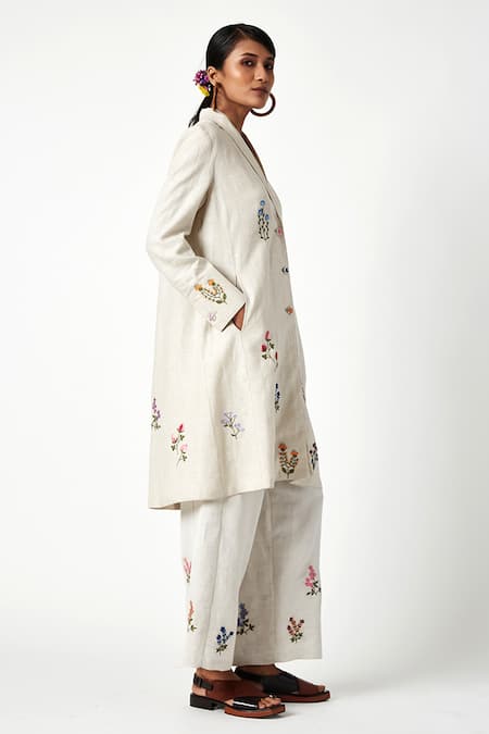 Buy Payal Pratap Beige Linen Embroidered Floral Elysian Pant Online at Aza Fashions Buy_Payal Pratap_Beige Linen Embroidered Floral Elysian Pant _Online_at_Aza_Fashions