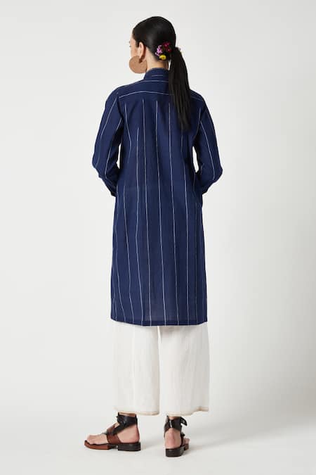 Shop Payal Pratap Blue Cotton Smocked Shirt Collar Eden Bodice Tunic at Aza Fashions Shop_Payal Pratap_Blue Cotton Smocked Shirt Collar Eden Bodice Tunic _at_Aza_Fashions