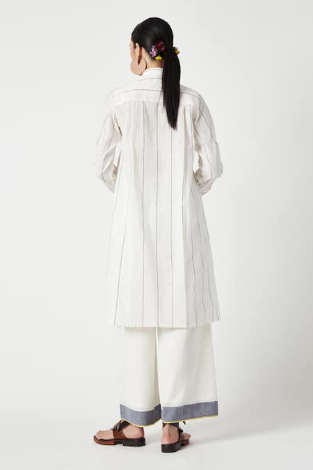Shop Payal Pratap White Cotton Smocked Shirt Collar Patios Tunic at Aza Fashions Shop_Payal Pratap_White Cotton Smocked Shirt Collar Patios Tunic _at_Aza_Fashions