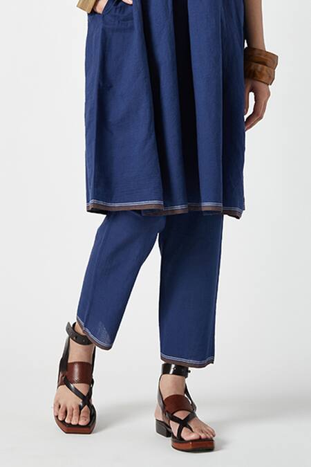 Payal Pratap Blue Cotton Embroidery Mandarin Collar Smocked Kurta With Pant Online at Aza Fashions Payal Pratap_Blue Cotton Embroidery Mandarin Collar Smocked Kurta With Pant _Online_at_Aza_Fashions