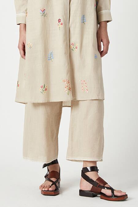 Payal Pratap Beige Handloom Cotton Embroidery Collared Monet Kurta With Pant Online at Aza Fashions Payal Pratap_Beige Handloom Cotton Embroidery Collared Monet Kurta With Pant _Online_at_Aza_Fashions