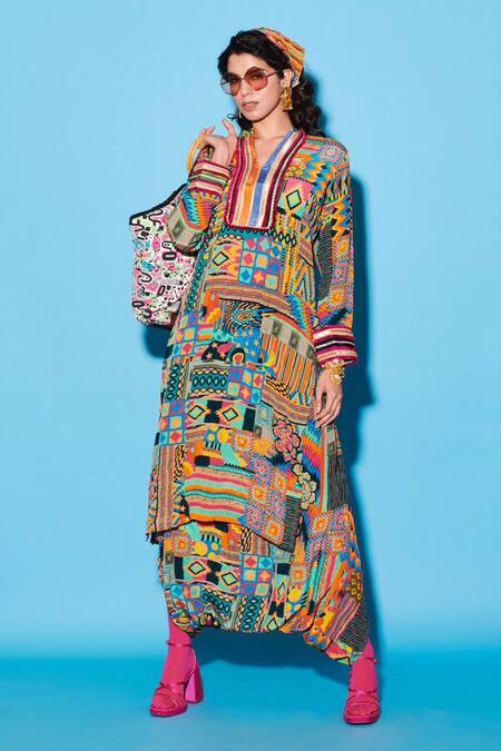 Buy Esha L Amin Multi Color Viscose, Crepe Aztec Geometric Print Dhoti Pant Online at Aza Fashions Buy_Esha L Amin_Multi Color Viscose, Crepe Aztec Geometric Print Dhoti Pant _Online_at_Aza_Fashions