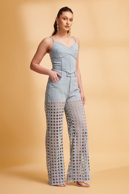 Buy_Torqadorn_Blue Denim Cutwork Jeans_Online_at_Aza_Fashions
