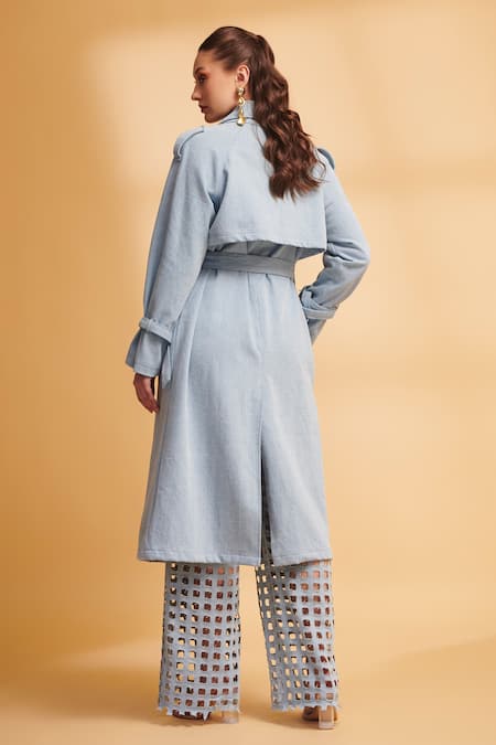 Torqadorn Denim Solid Trench Jacket 