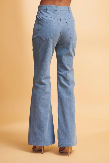 Torqadorn_Blue Denim Solid Bell-bottom Jeans _Online_at_Aza_Fashions