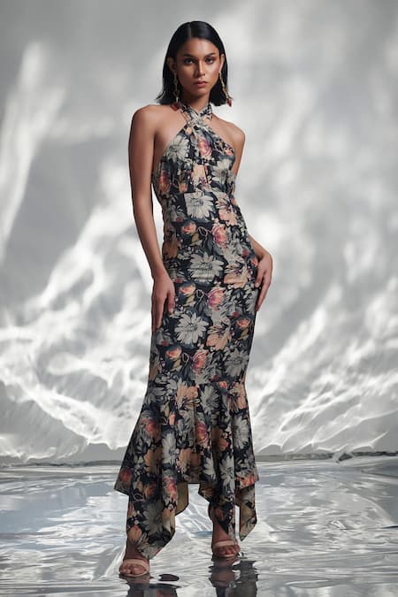 TORQADORN Floral Print Halter Neck Dress 