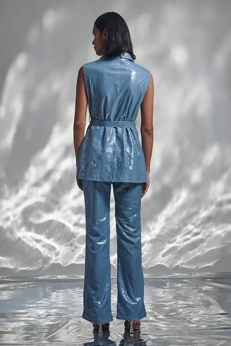 Torqadorn Belle Sequin Embellished Blazer With Belt 