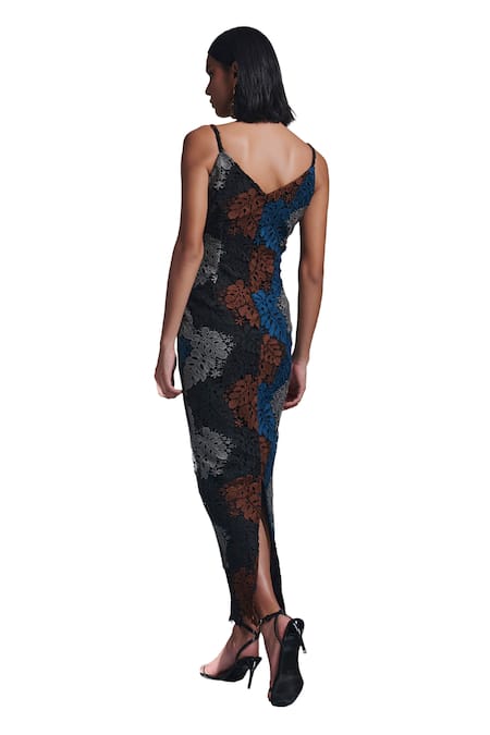 Shop_Torqadorn_Multi Color Cotton Embroidery V-neck Floral Crochet Maxi Dress_Online_at_Aza_Fashions