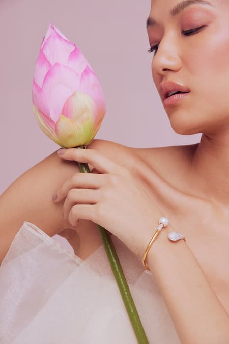 Anaash White Stones, Pearls Nova Embellished Wrap Cuff 