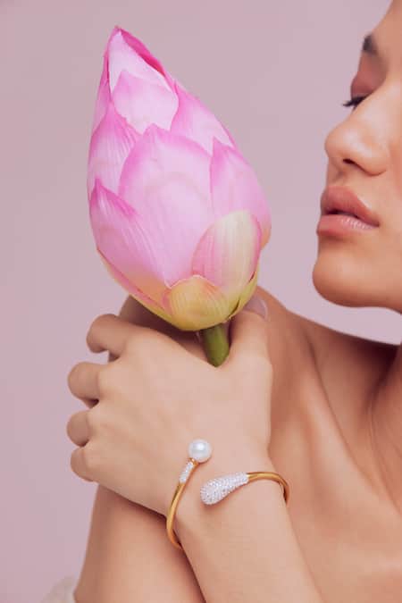 Anaash White Stones, Pearls Nova Embellished Wrap Cuff Online at Aza Fashions Anaash_White Stones, Pearls Nova Embellished Wrap Cuff _Online_at_Aza_Fashions