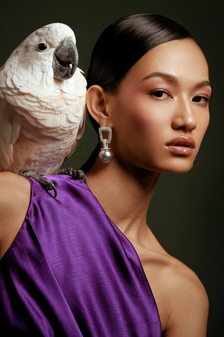 Anaash White Stones, Pearls Dazzle Drop Earrings 