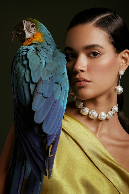 Shop Anaash White Stones, Studs, Pearls Prism Studded Drop Earrings at Aza Fashions Shop_Anaash_White Stones, Studs, Pearls Prism Studded Drop Earrings _at_Aza_Fashions