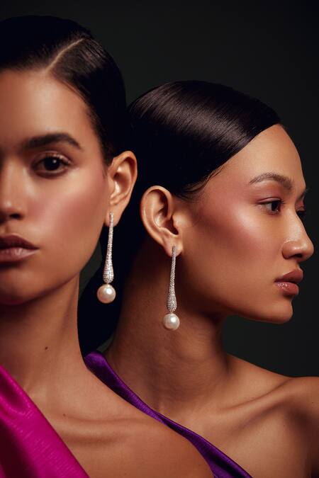Anaash_White Stones, Pearls Twinkle Studded Drop Earrings_Online_at_Aza_Fashions