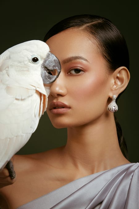 Anaash White Manufactured Pearls Zing Stone Studded Drop Earrings 