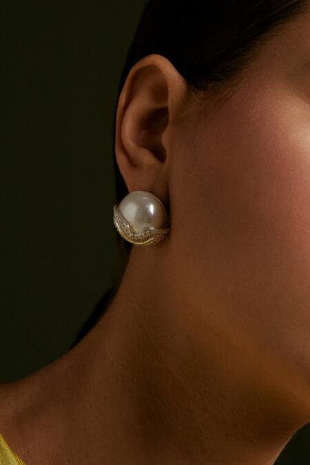 Anaash White Stones, Pearls Prism Stud Earrings Online at Aza Fashions Anaash_White Stones, Pearls Prism Stud Earrings _Online_at_Aza_Fashions