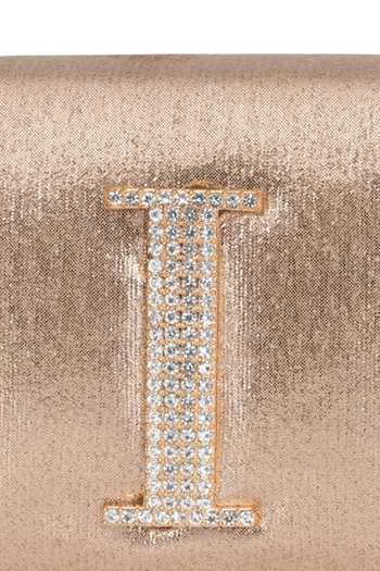 Buy_NR By Nidhi Rathi_Gold Crystal I Letter Embellished Clutch_Online_at_Aza_Fashions