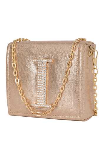 Buy_NR By Nidhi Rathi_Gold Crystal I Letter Embellished Clutch