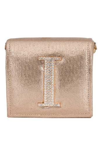 Shop_NR By Nidhi Rathi_Gold Crystal I Letter Embellished Clutch