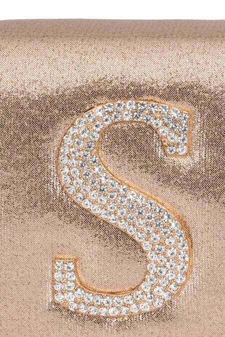 Buy_NR By Nidhi Rathi_Gold Crystal S Letter Embellished Clutch