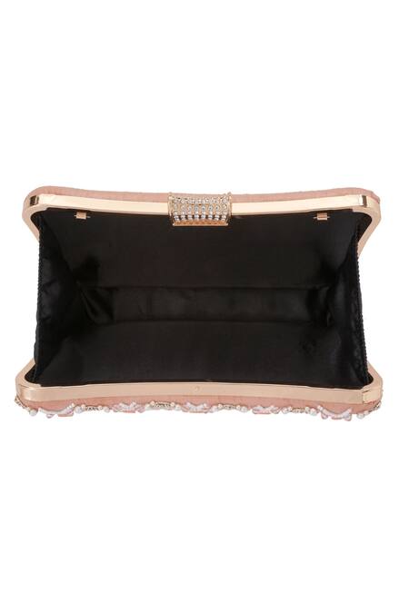 Buy_NR By Nidhi Rathi_Peach Stone Pearl And Embellished Clutch_Online_at_Aza_Fashions