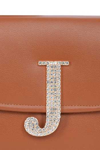 NR By Nidhi Rathi_Brown Bead J Initial Embellished Box Clutch_at_Aza_Fashions