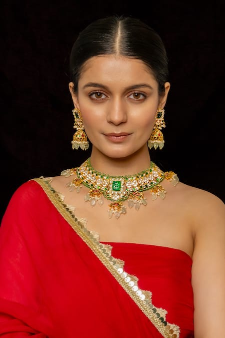 Shop Shlok Jewels Multi Color Beads, Diamonds, Stones Kundan Embellished Necklace Set at Aza Fashions Shop_Shlok Jewels_Multi Color Beads, Diamonds, Stones Kundan Embellished Necklace Set _at_Aza_Fashions