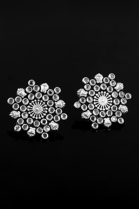 Noor Silver Plated Stone Checker Embellished Studs