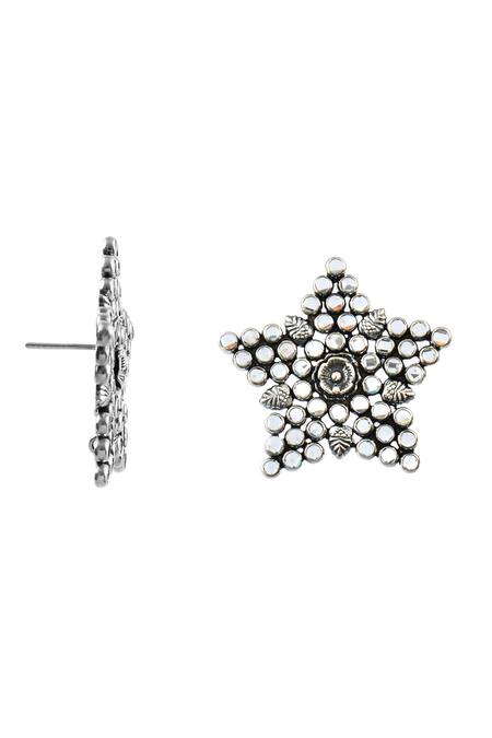 Noor_Silver Plated Imitation Diamonds Polki Studded Earrings_Online_at_Aza_Fashions