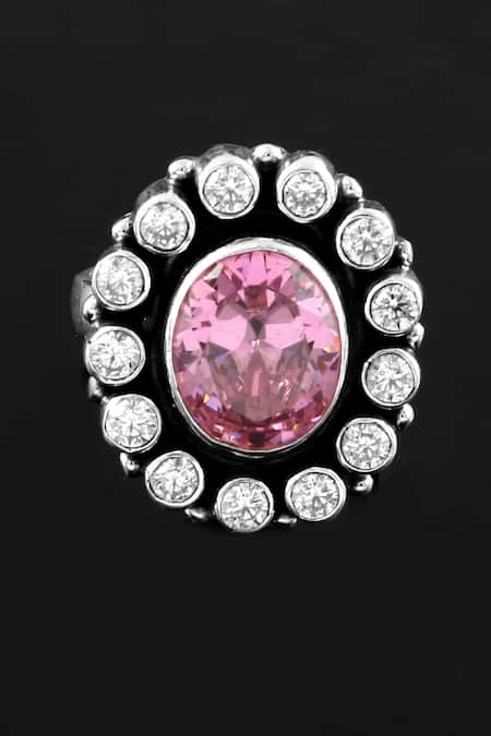 Noor Silver Plated Zircon Stone Floral Embellished Ring