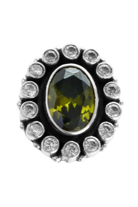 Noor_Silver Plated Zari Floral Stone Embellished Ring_Online_at_Aza_Fashions