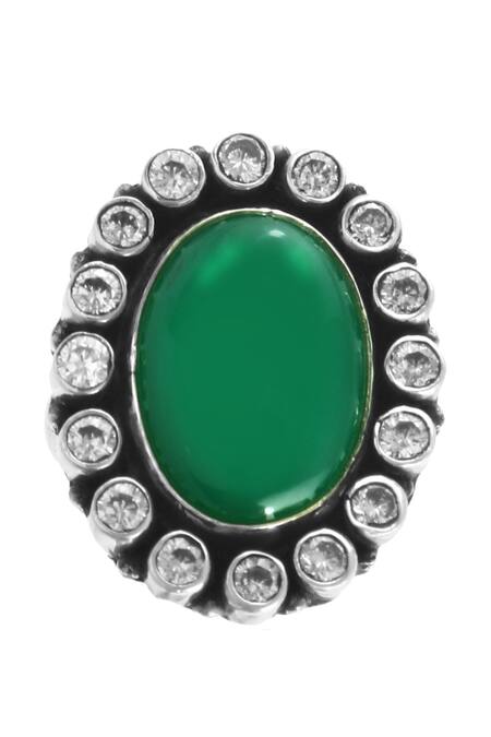 Noor_Silver Plated Zari, Stones Onyx And Zircon Embellished Ring_Online_at_Aza_Fashions