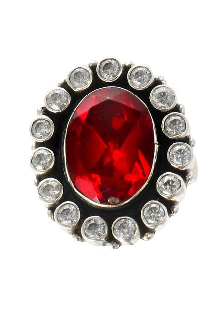 Noor_Silver Plated Zari, Stones Zircon Embellished Ring_Online_at_Aza_Fashions