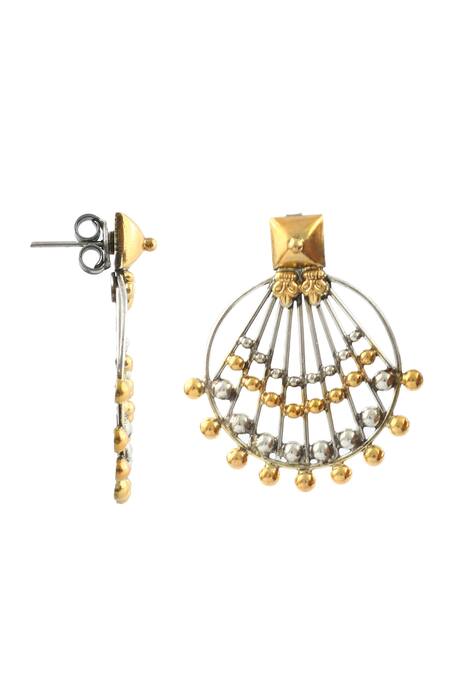 Noor_Gold Plated Beads Abstract Dual Tone Studs_Online_at_Aza_Fashions