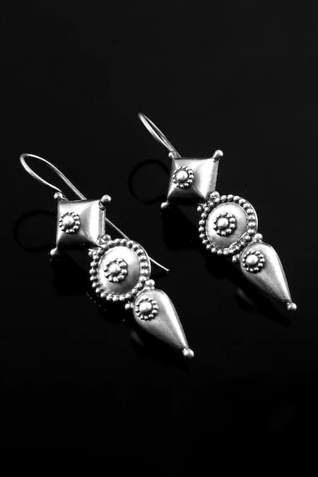 Noor Silver Plated Tribal Pattern Oxidized Earrings